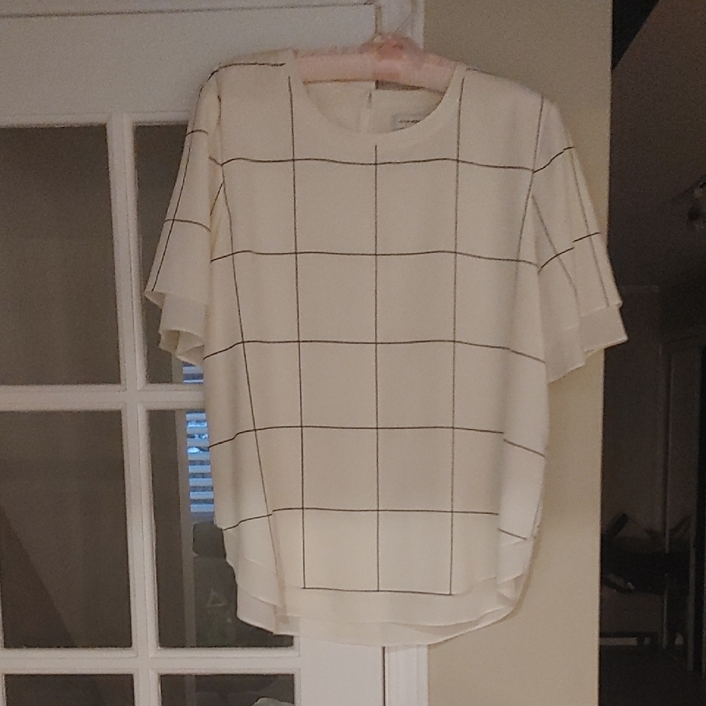 Club Monaco Cream Grid Pattern Blouse